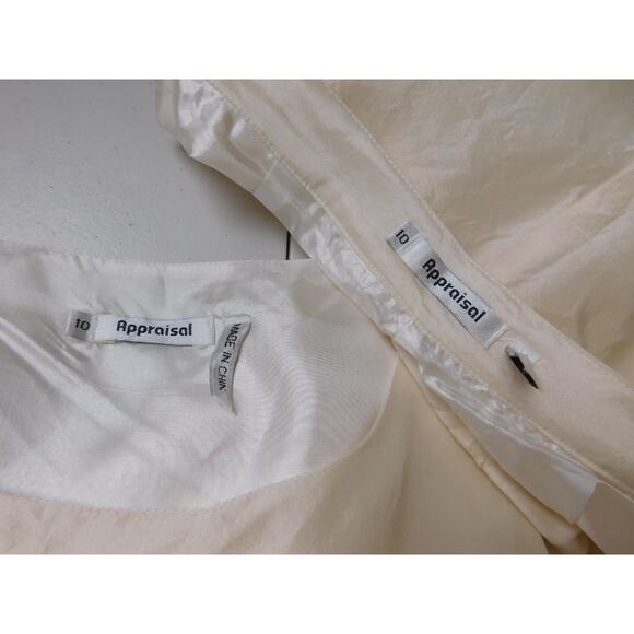 Women Outfit Sleeveless Top Pants 10 Cream White Embroidered Flowers Silk - Picture 11 of 14